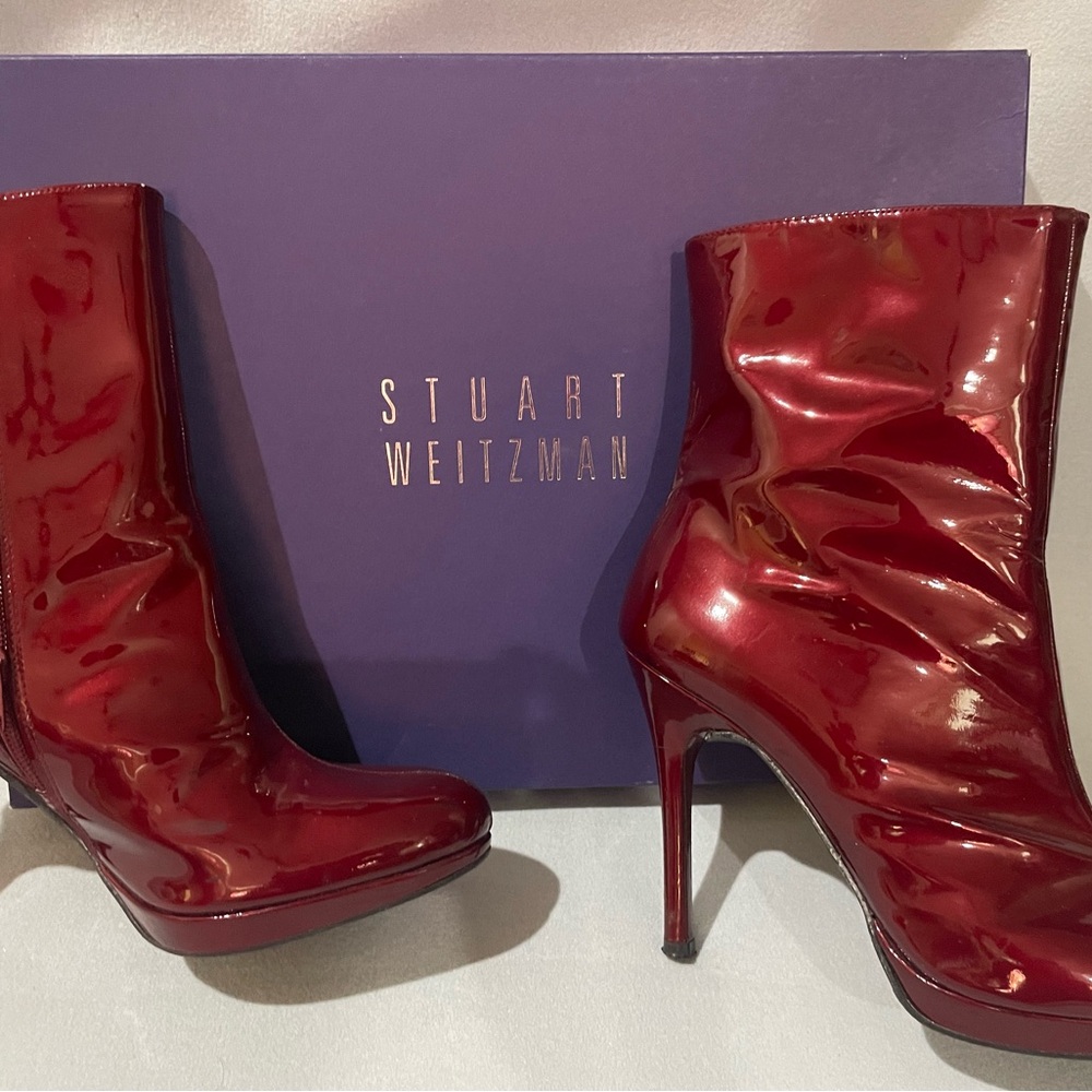 Stuart Weitzman Red Patent Heeled Boots